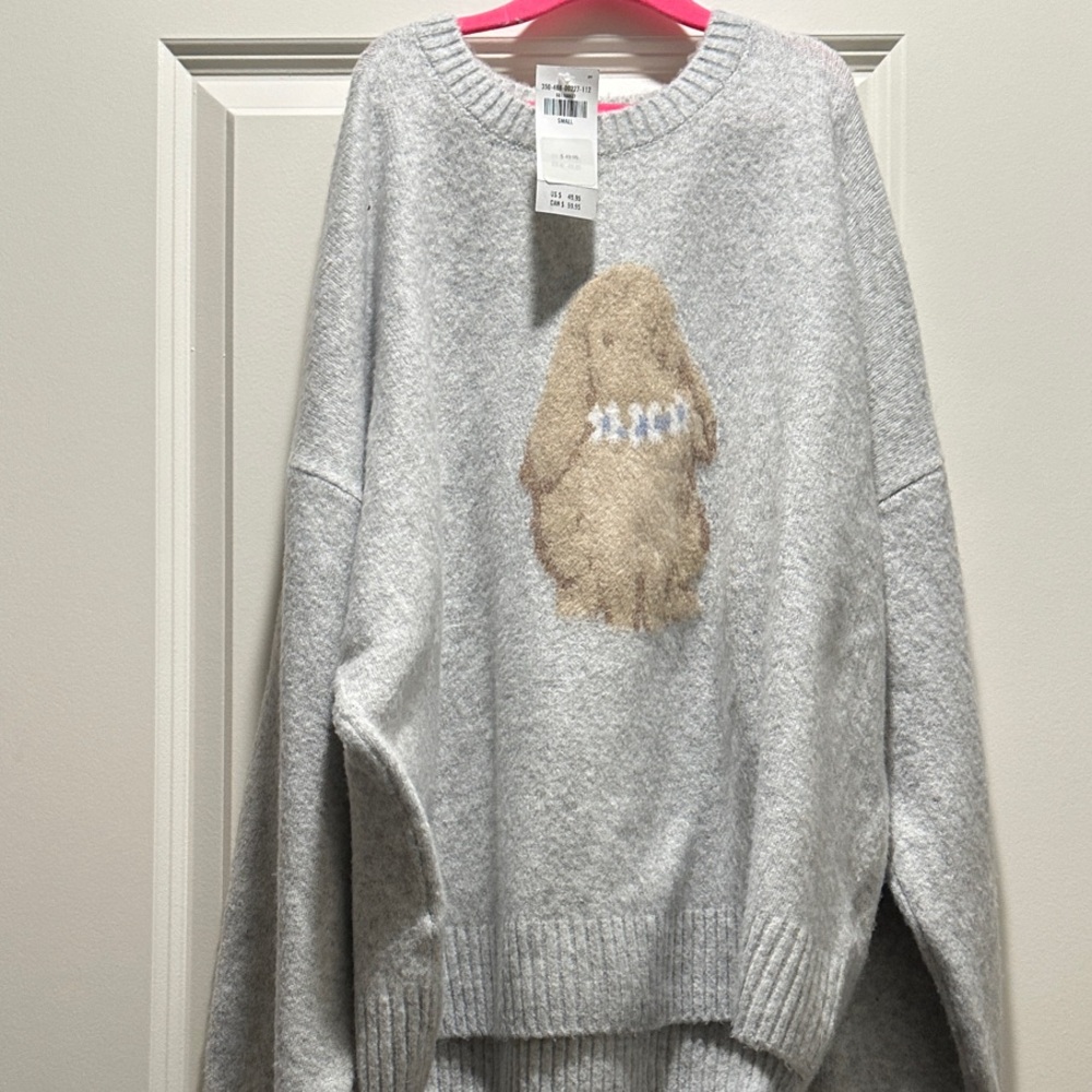 Gray Sweater with Bunny Design
